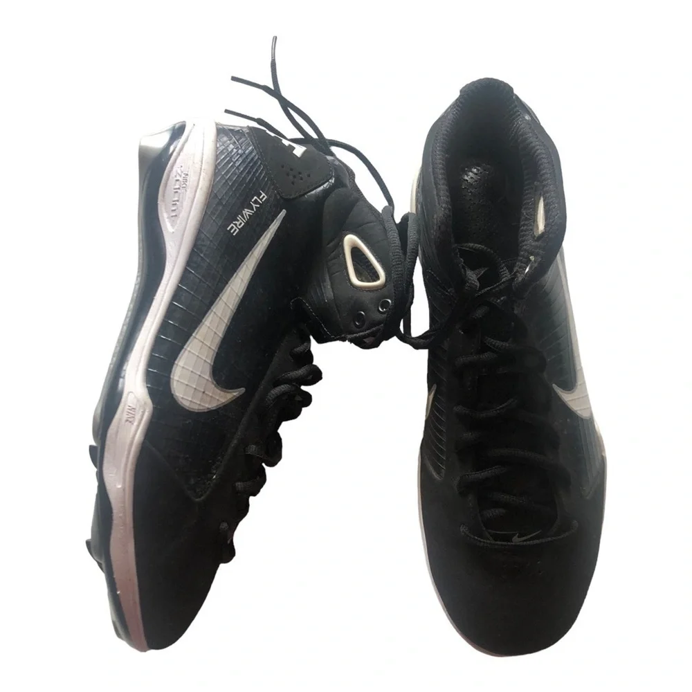 Nike Max Air Coop Flywire Baseball Cleats Black White Size 9 US Metal
